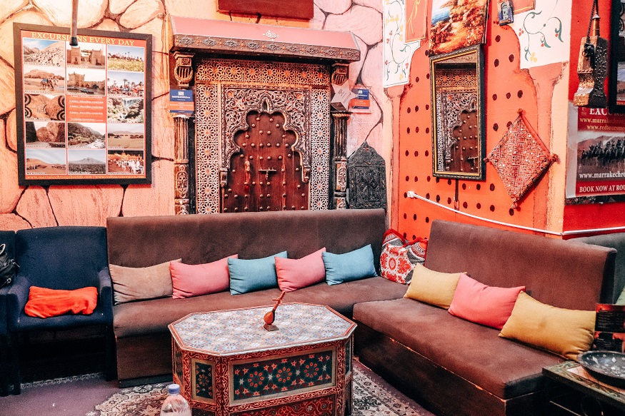 best hostels in Marrakech, Hostel Riad Marrakech Rouge lounge area