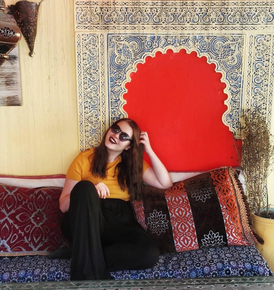 best hostels in Marrakech, girl sitting in Hostel Waka Waka Marrakech