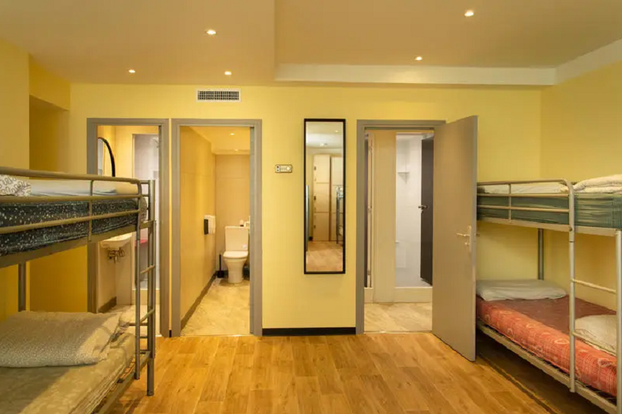 best hostels in nice, view of dorm room and bathrooms at Villa Saint Exupery Beach