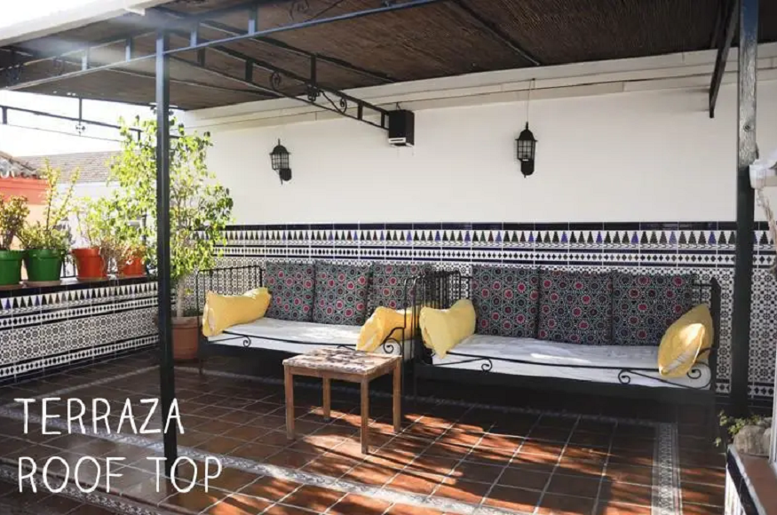 best hostels in seville, terraza rooftop at Triana Backpackers hostel